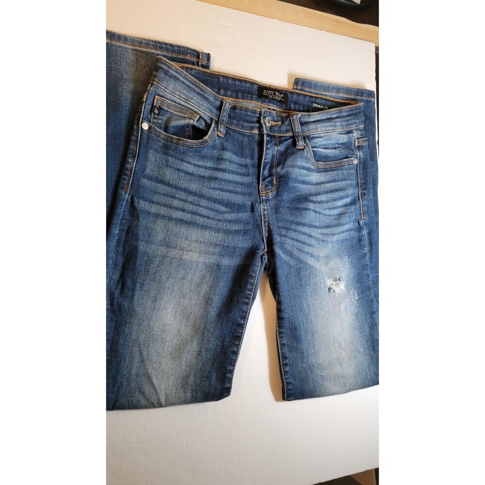 Judy Blue JB8277DK Size 5/27 Straight Fit Distressed Jeans Medium Dark Wash